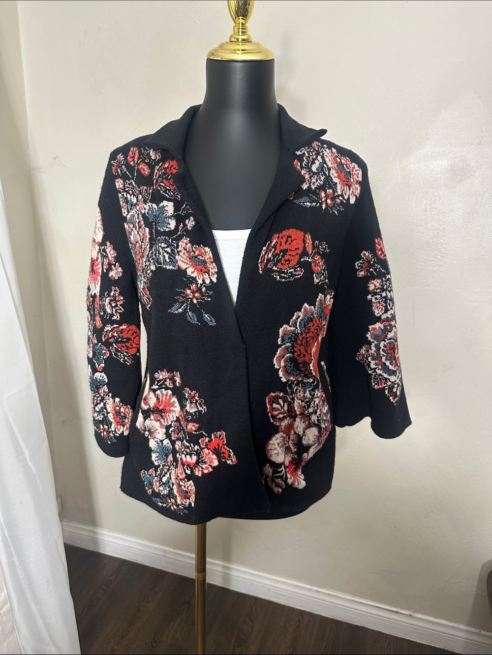Moulinette Soeurs Black Floral Open Cardigan Jacket
